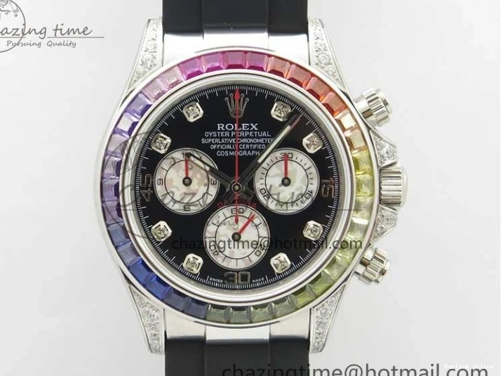 0203 Daytona 116599RBOW SS Rainbow Crystal BLF Best Edition Black Dial on Rubber Strap A Affordable 3237